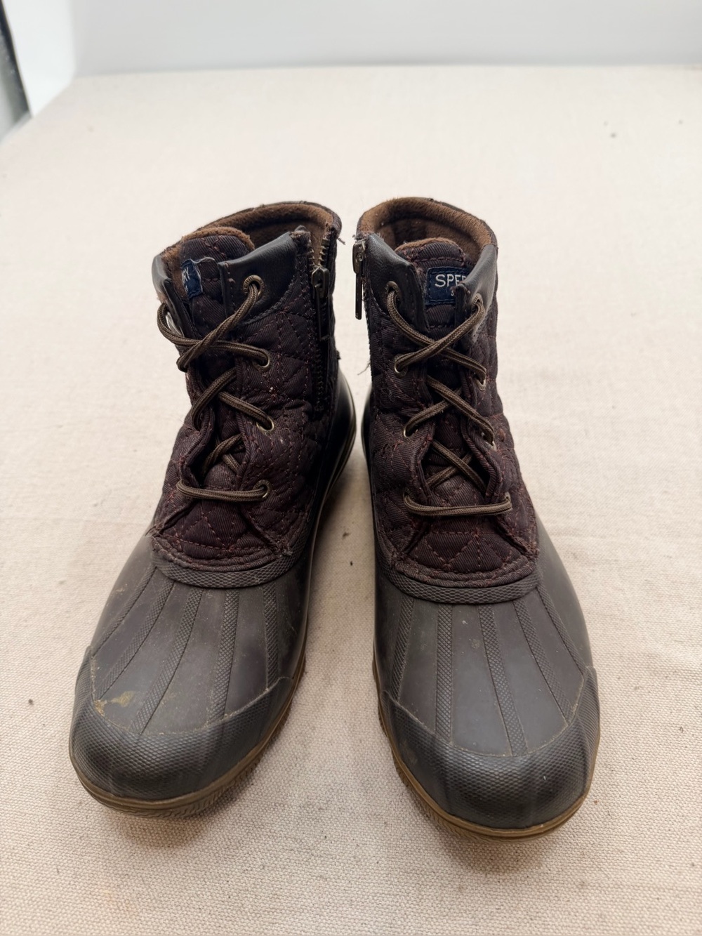 Sperry Womens Dark Brown Quilted Waterproof Duck Boots